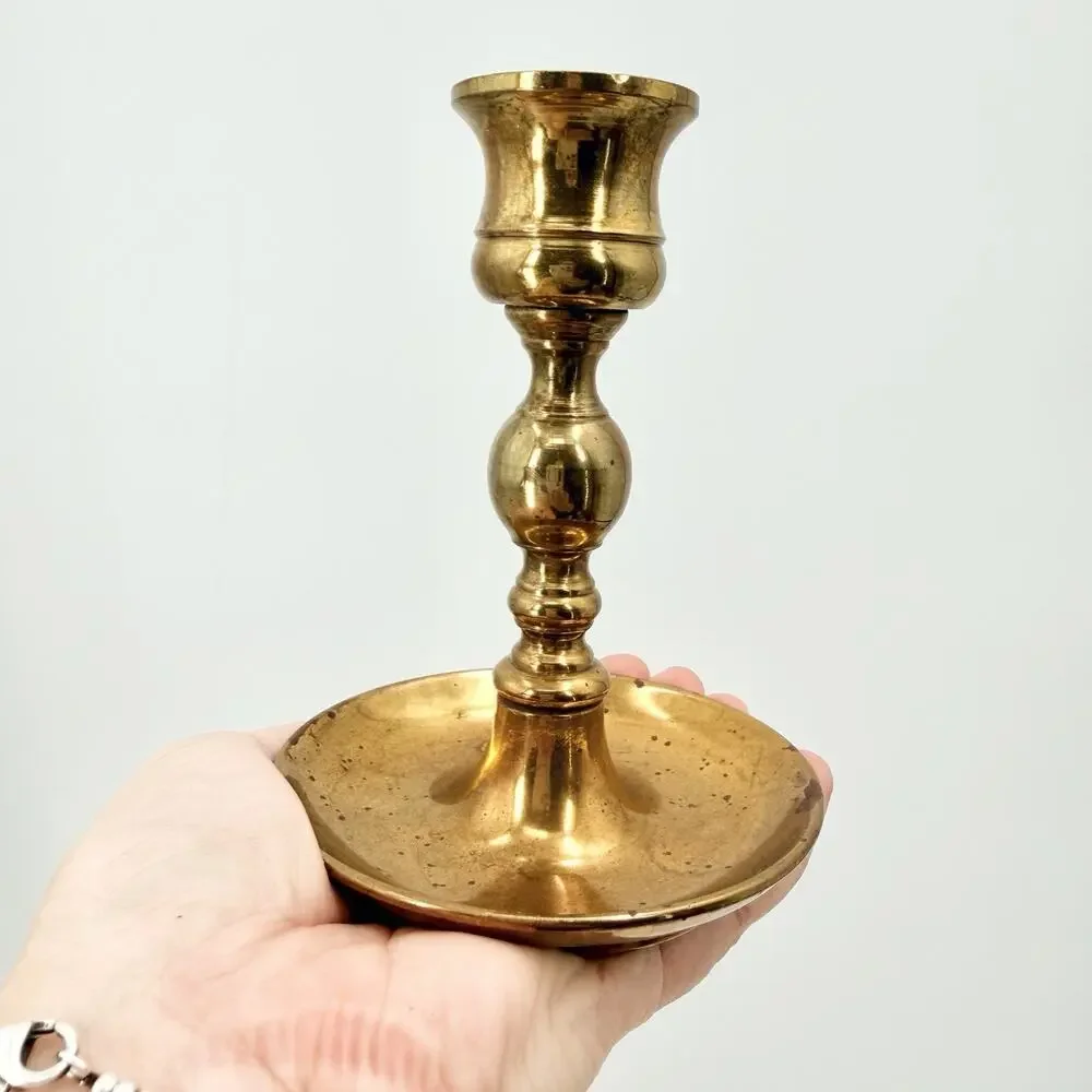 Vintage Brass Taper Candlestick Holders Pair Set Round with Character